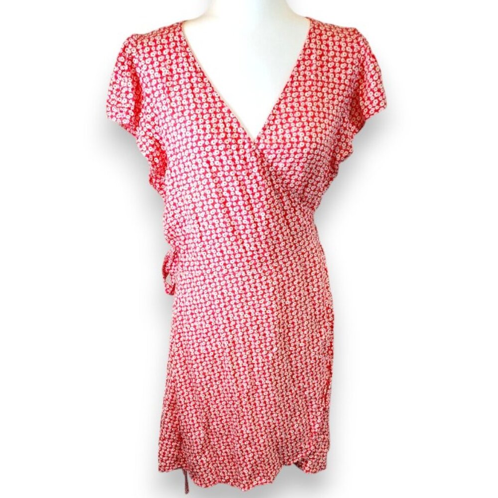 Aerie Red Floral Wrap Midi Dress